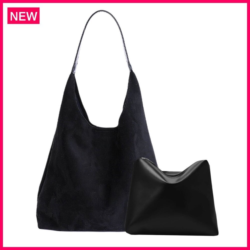 Large Suede Tote Bag with Snap Closure, Fashion Hobo Shoulder Purse